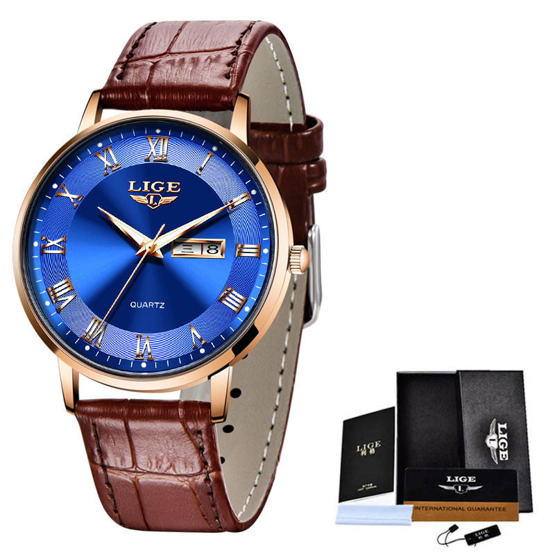 Thin Ladies Quartz Dual Calendar Waterproof Watch - AmiraMart