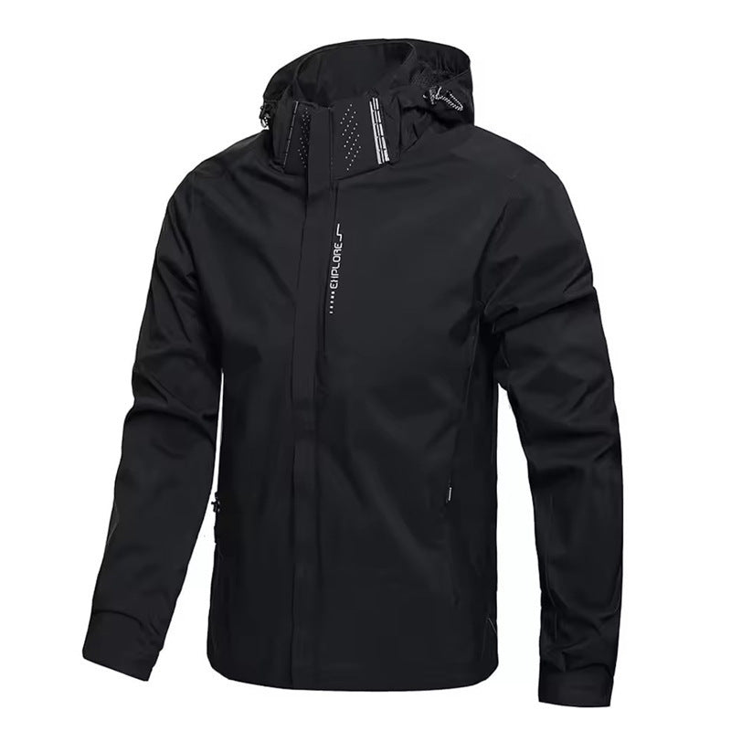 Black jacket with a brand logo on a white background
