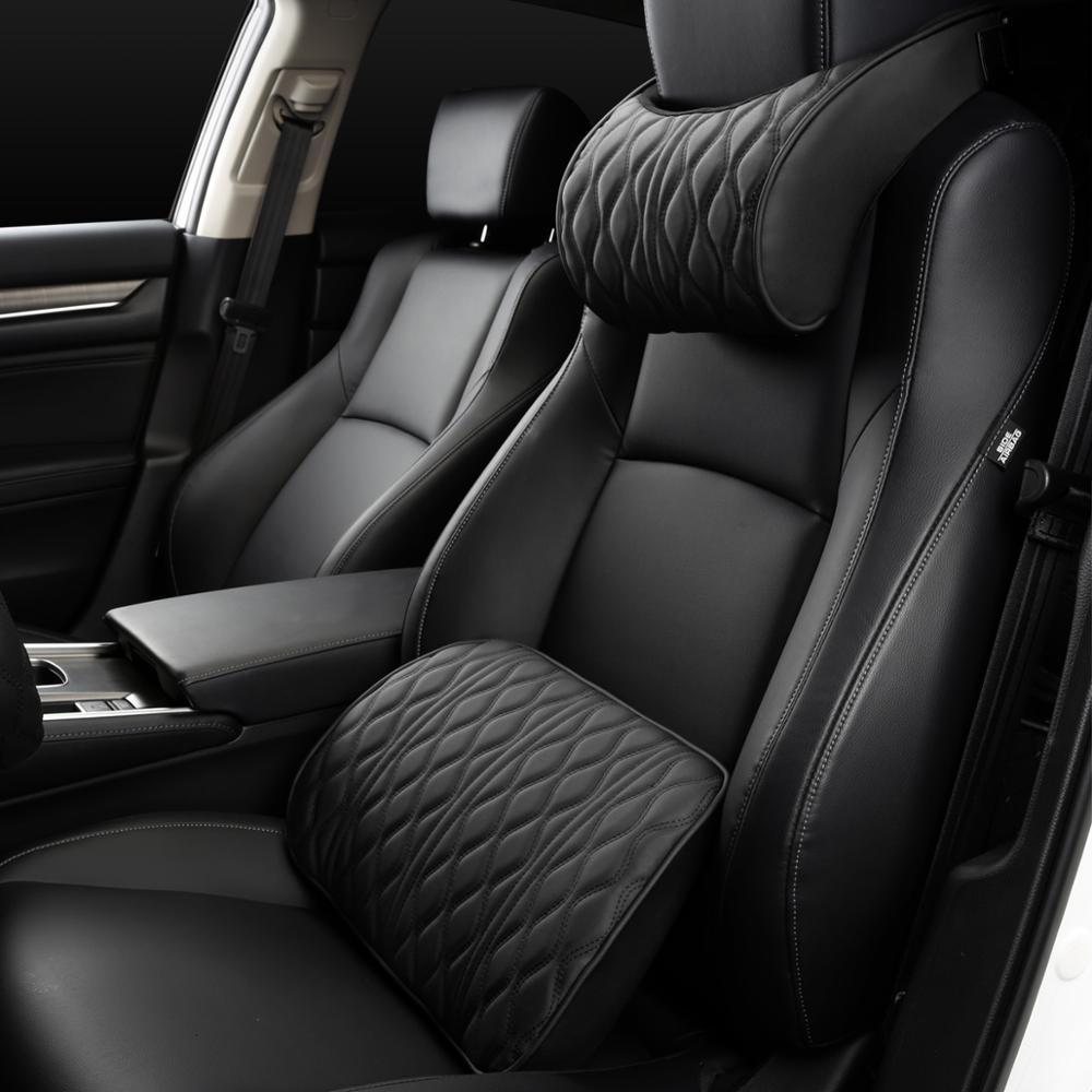Black car seat covers with quilted design on a car interior