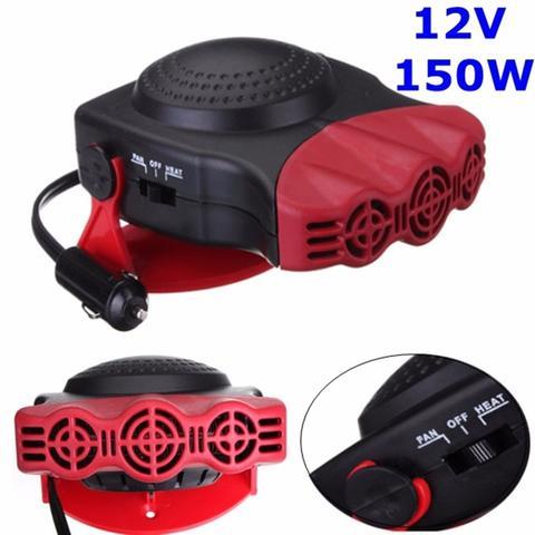 Red and black vehicle heater with 12V and 150W specifications on a white background.