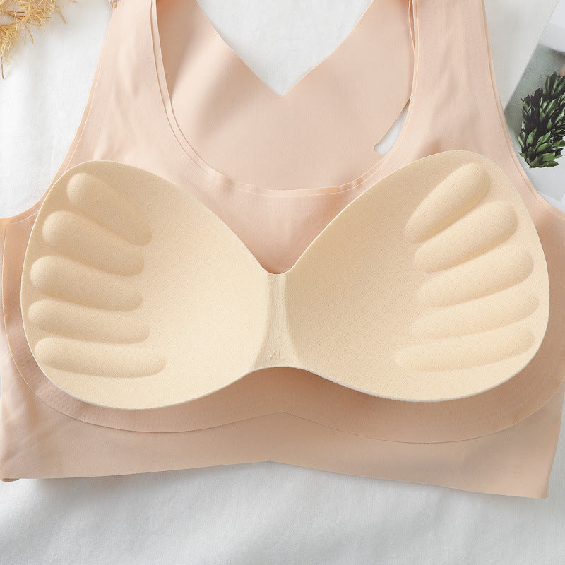 Beige bra on a white background