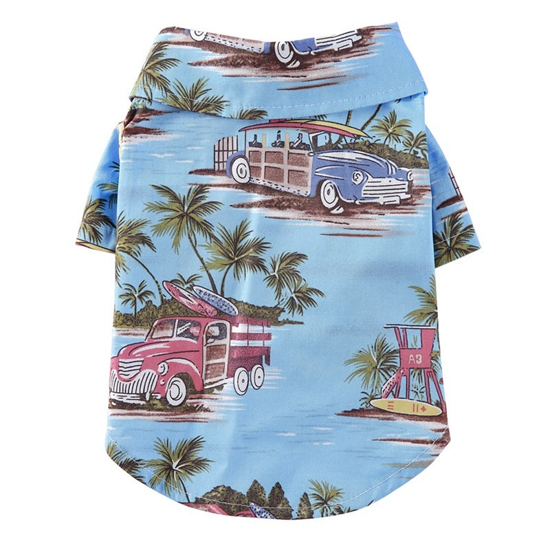 Skirt with vintage car and palm tree design on a blue background