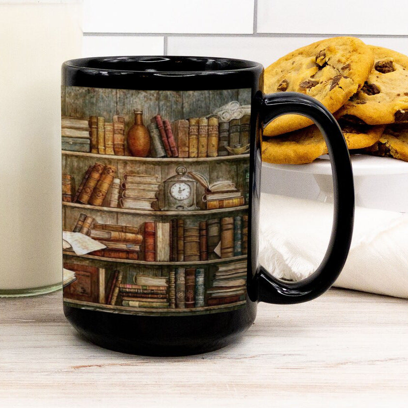 Bookshelf Library Book Fan Large Capacity Ceramic Coffee Mug - AmiraMart