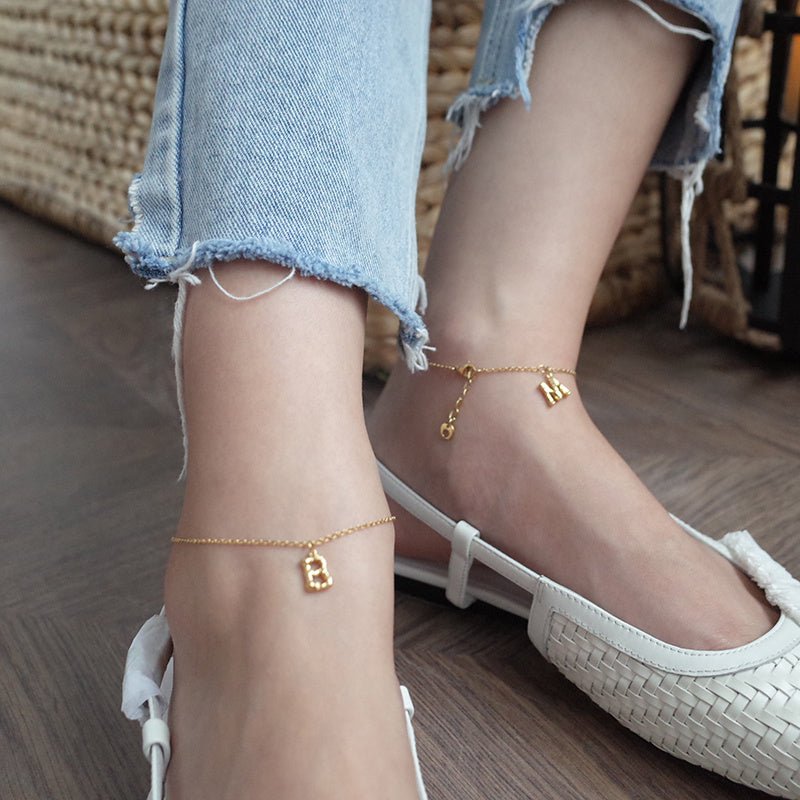 14K Gold - plated 26 Bamboo Letter Anklets - AmiraMart