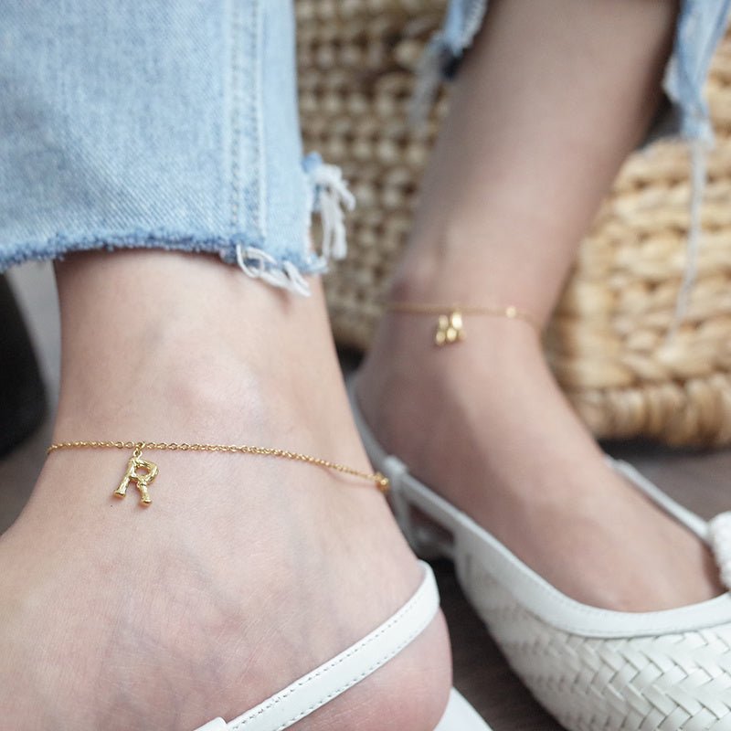 14K Gold - plated 26 Bamboo Letter Anklets - AmiraMart