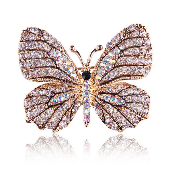Elegant Rhinestone Butterfly Brooch Pin for Women's Wedding Dress - AmiraMart
