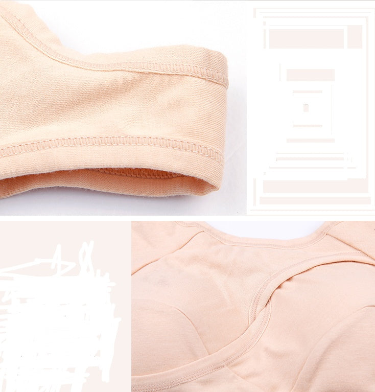 Close-up of a beige bra with a focus on the fabric and design.