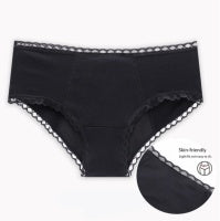 Black women's underwear with lace trim on a white background