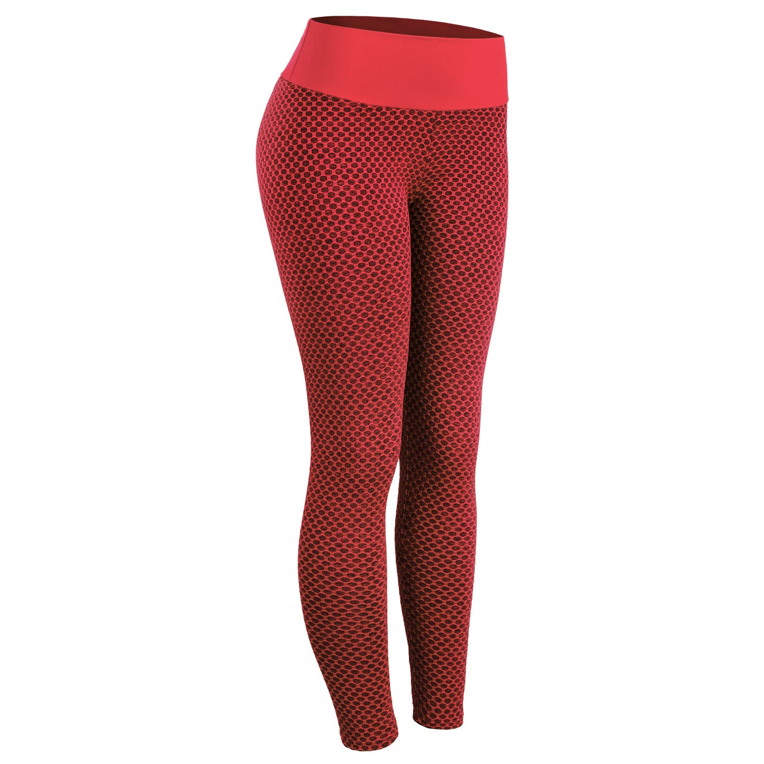 Red patterned leggings on a white background
