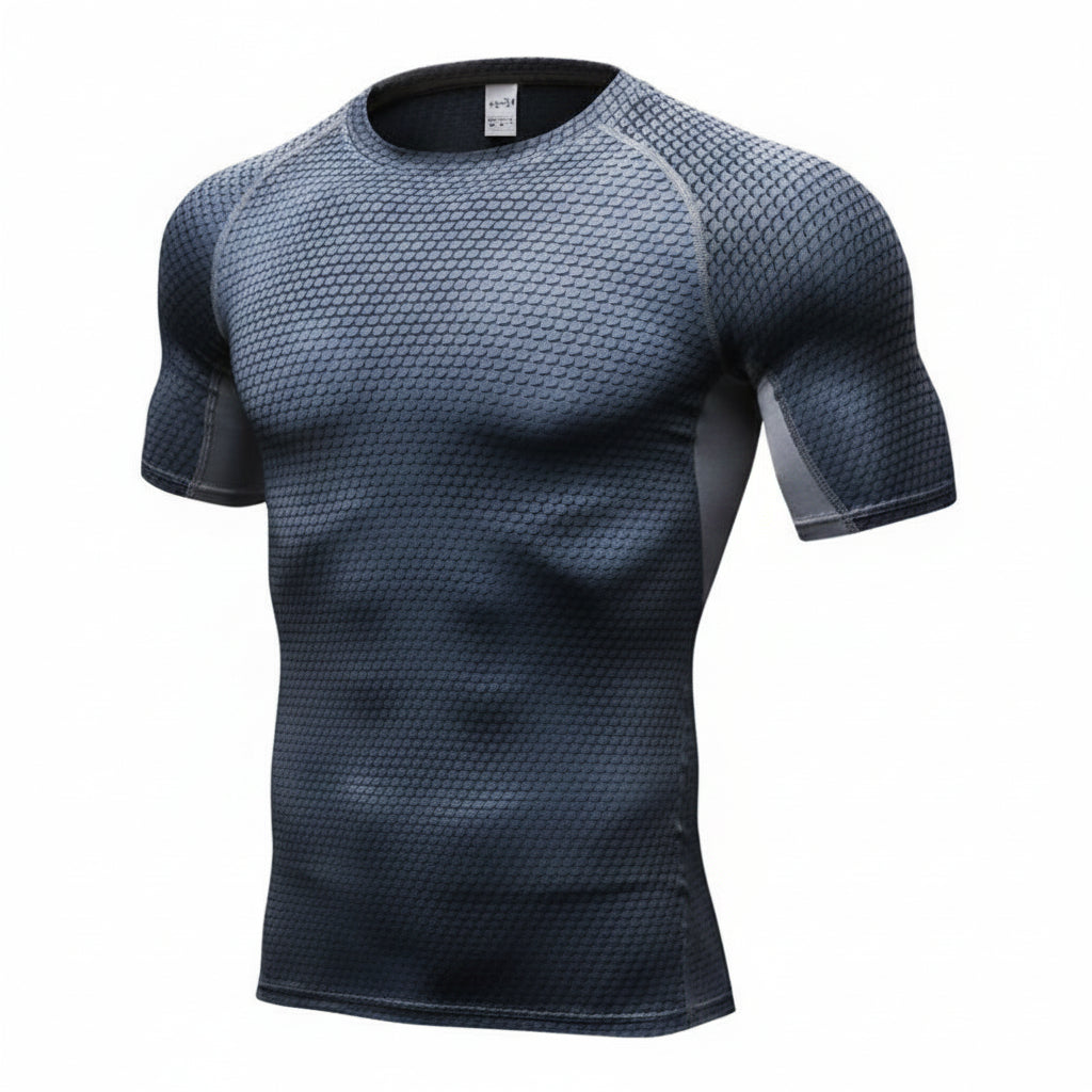 Black and gray patterned athletic shirt on a white background