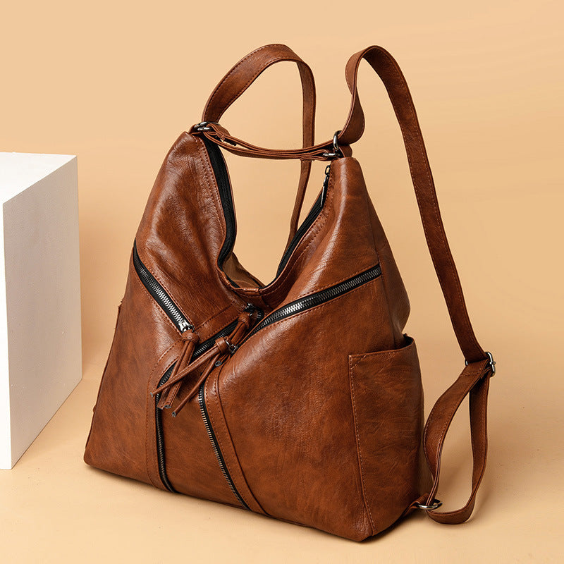 Soft Leather Versatile Leisure Shoulder Bag Multifunctional Backpack - AmiraMart