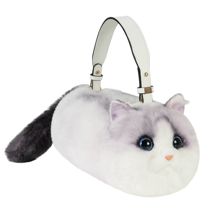 Cat-shaped handbag with a white background