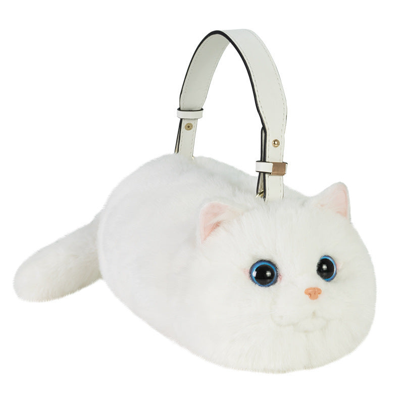 White cat-shaped earmuffs with blue eyes on a white background