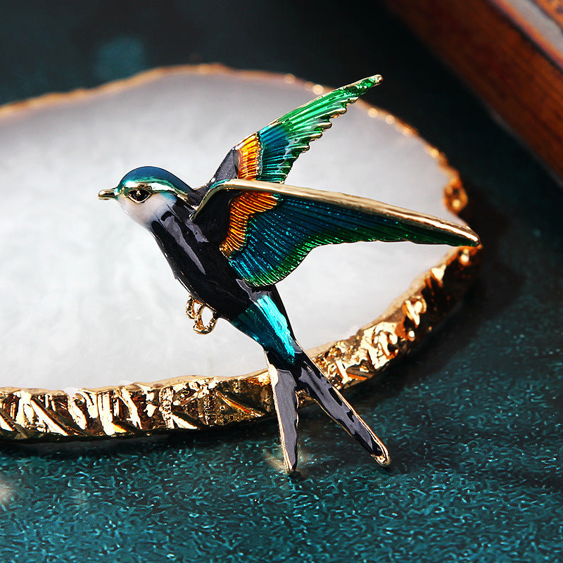 Alloy Diamond Color Swallow Brooch - AmiraMart