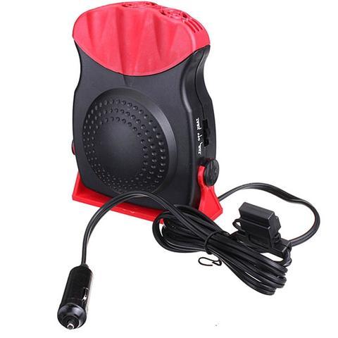 Red and black car heater with power cord on a white background