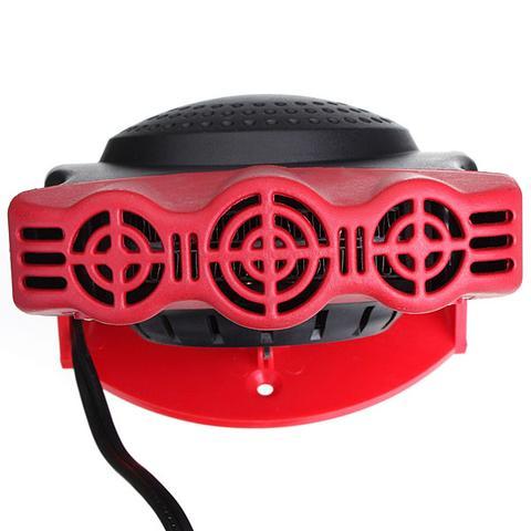 Red and black device with a fan-like design on a white background