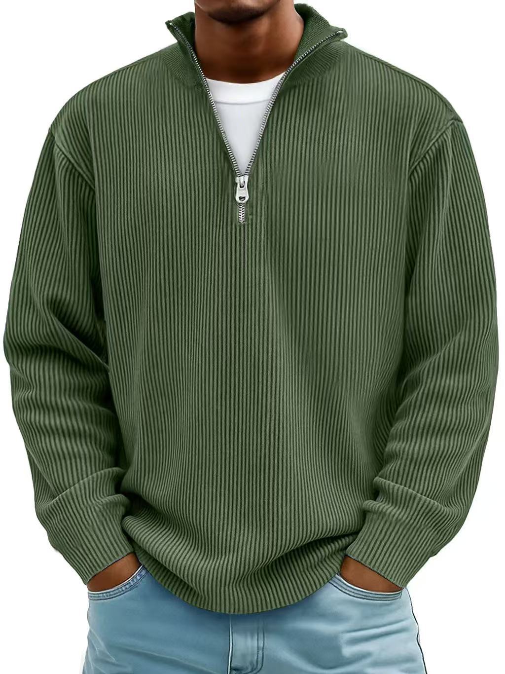 Corduroy Zipper Stand Collar Sweatshirt - AmiraMart
