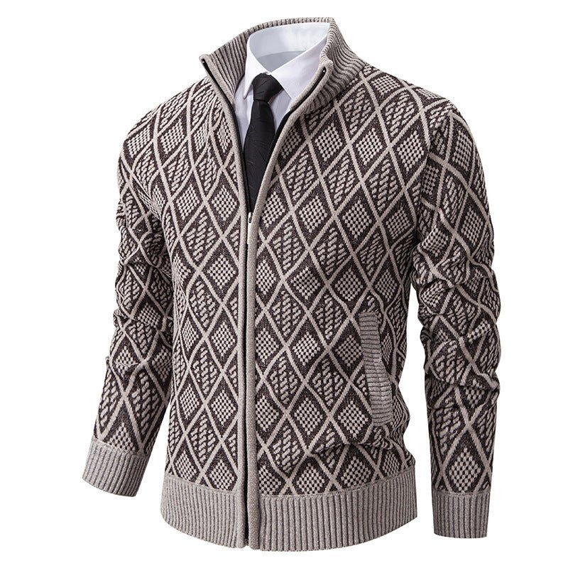 2024 Fall Winter Men Fleece - lined Thickening Stand Collar Sweater - AmiraMart