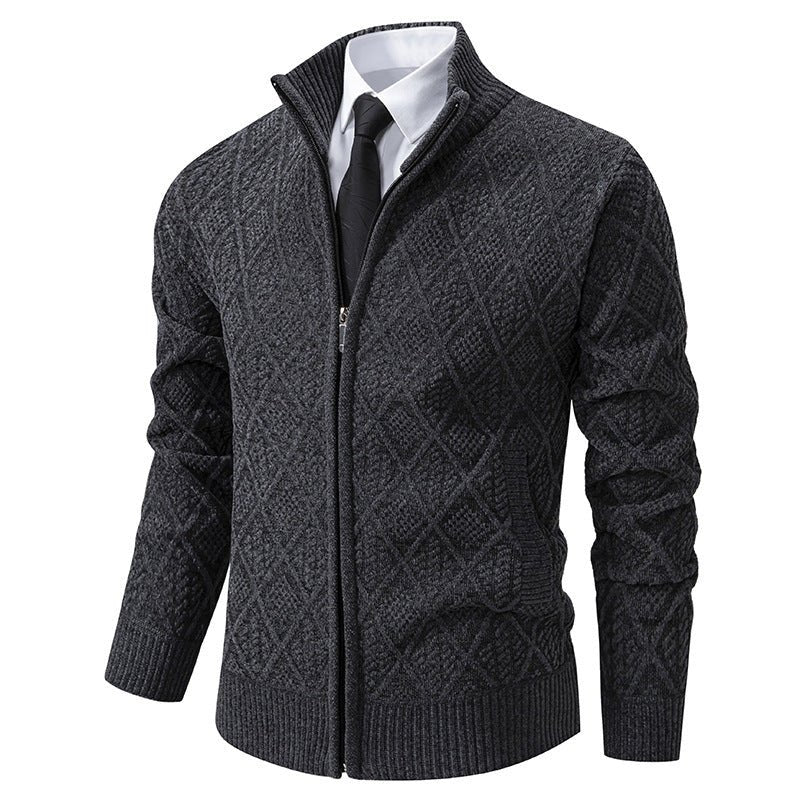 2024 Fall Winter Men Fleece - lined Thickening Stand Collar Sweater - AmiraMart