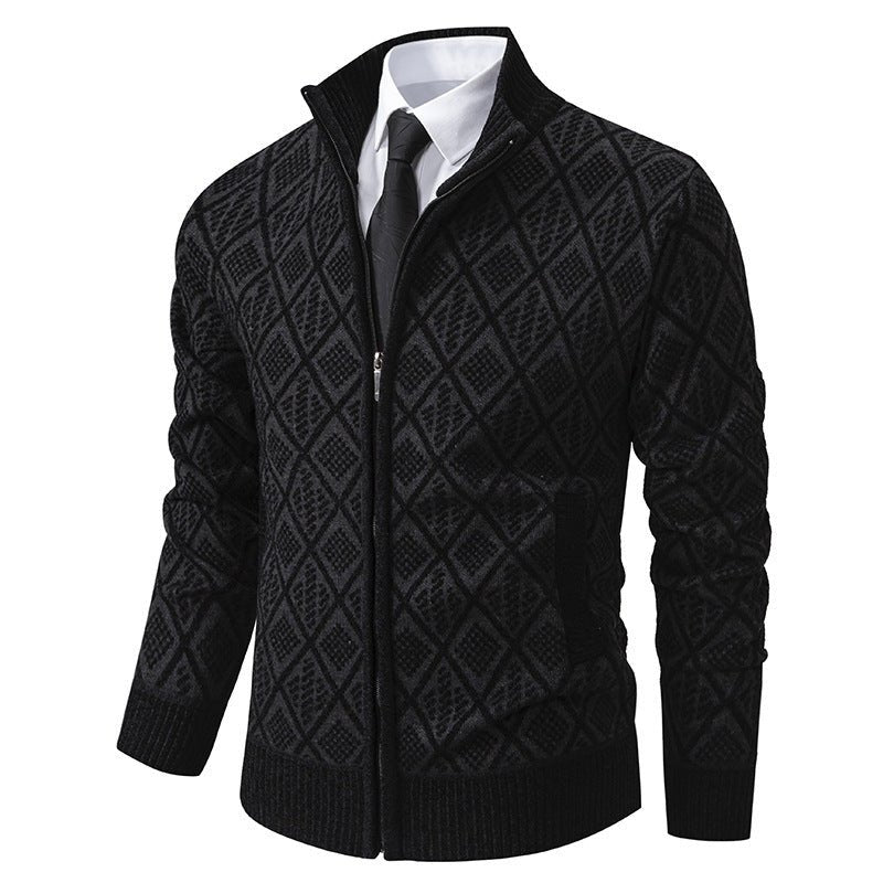 2024 Fall Winter Men Fleece - lined Thickening Stand Collar Sweater - AmiraMart