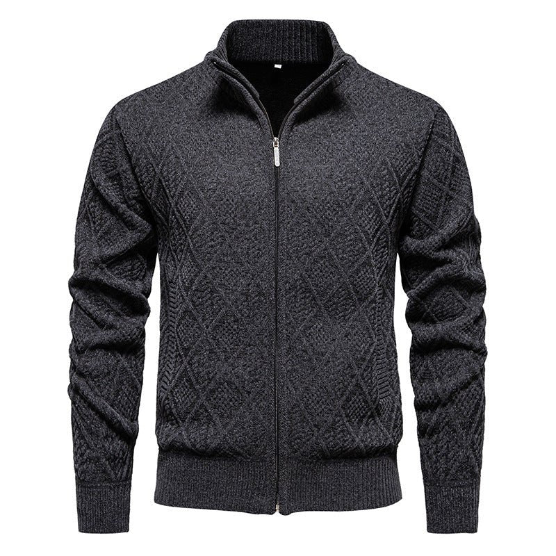 2024 Fall Winter Men Fleece - lined Thickening Stand Collar Sweater - AmiraMart