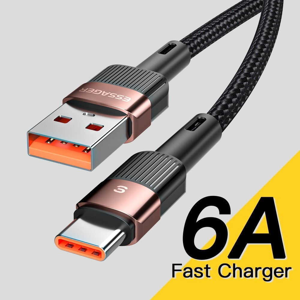USB charging cable with '6A Fast Charger' label on a gray background