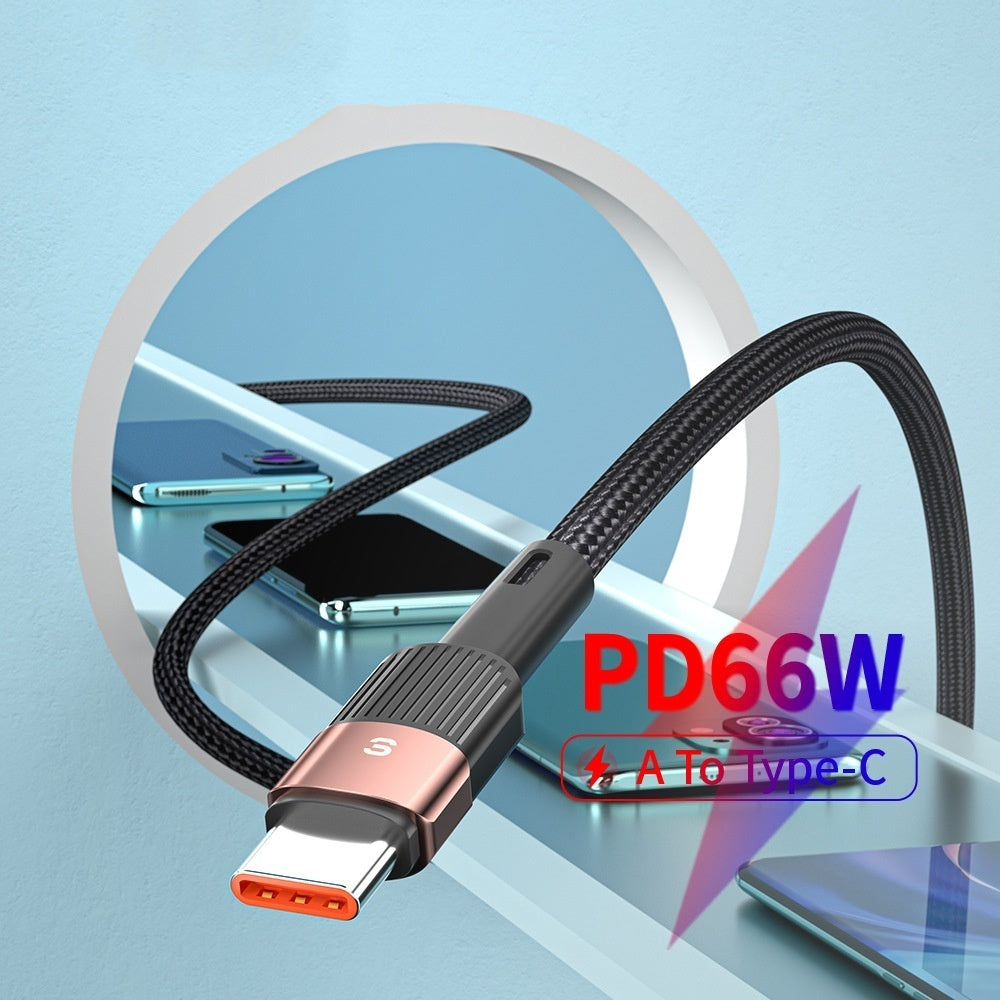 USB Type-C cable with 'PD66W' label on a light blue background