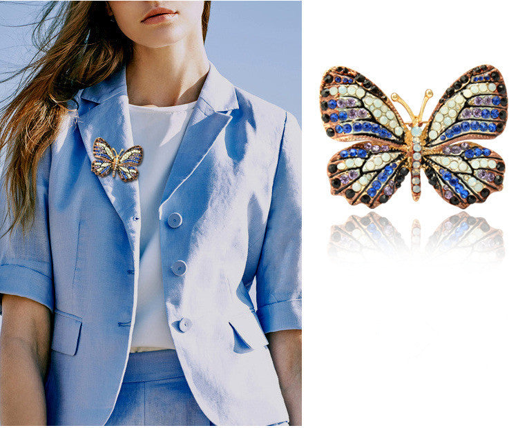 Elegant Rhinestone Butterfly Brooch Pin for Women's Wedding Dress - AmiraMart