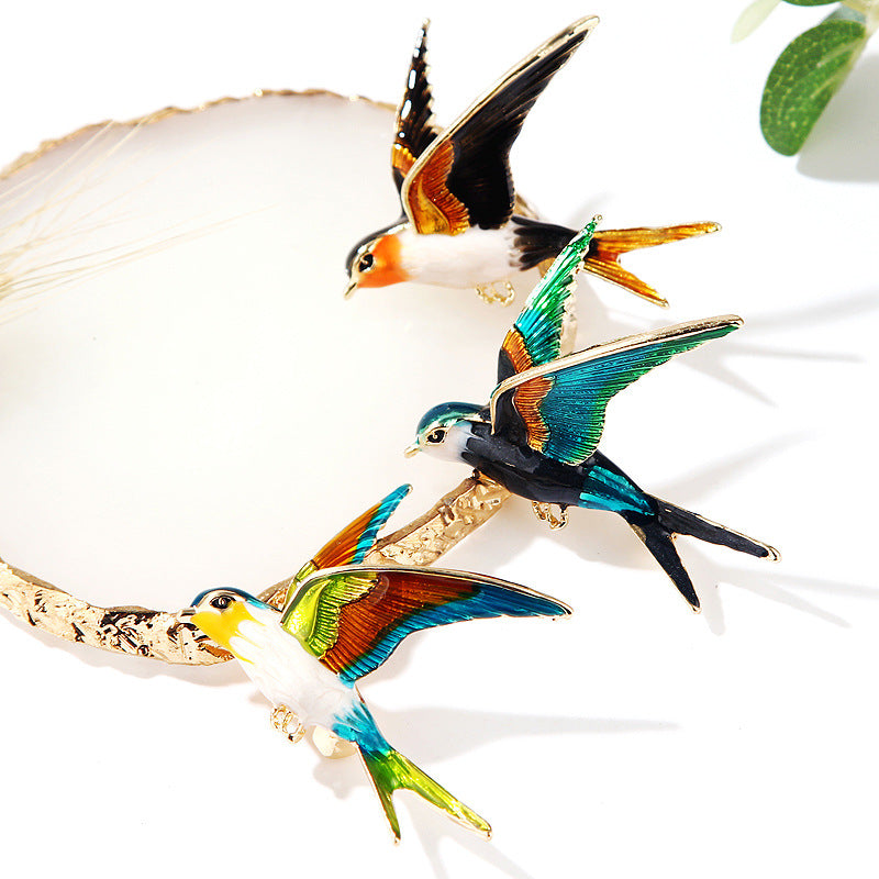 Alloy Diamond Color Swallow Brooch - AmiraMart