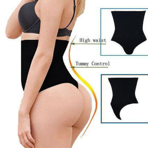Black shapewear with annotations on a white background