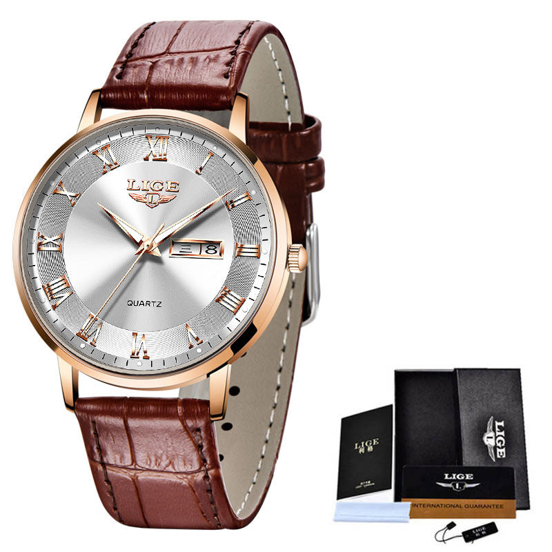 Thin Ladies Quartz Dual Calendar Waterproof Watch - AmiraMart