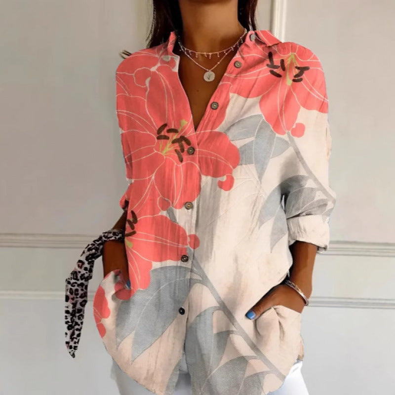 Floral Print Long-sleeved Shirt - AmiraMart