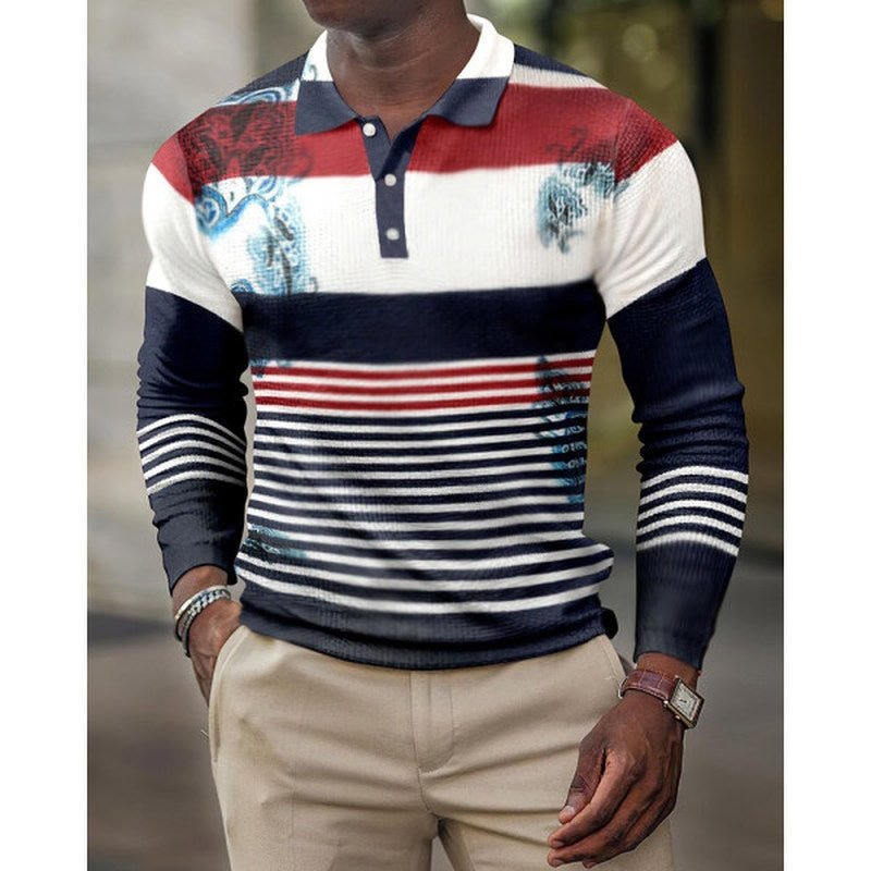 3D Digital Pattern Lapel POLO Long Sleeve Men's - AmiraMart