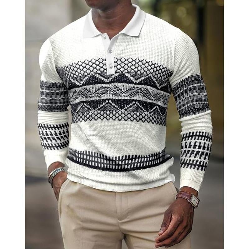 3D Digital Pattern Lapel POLO Long Sleeve Men's - AmiraMart