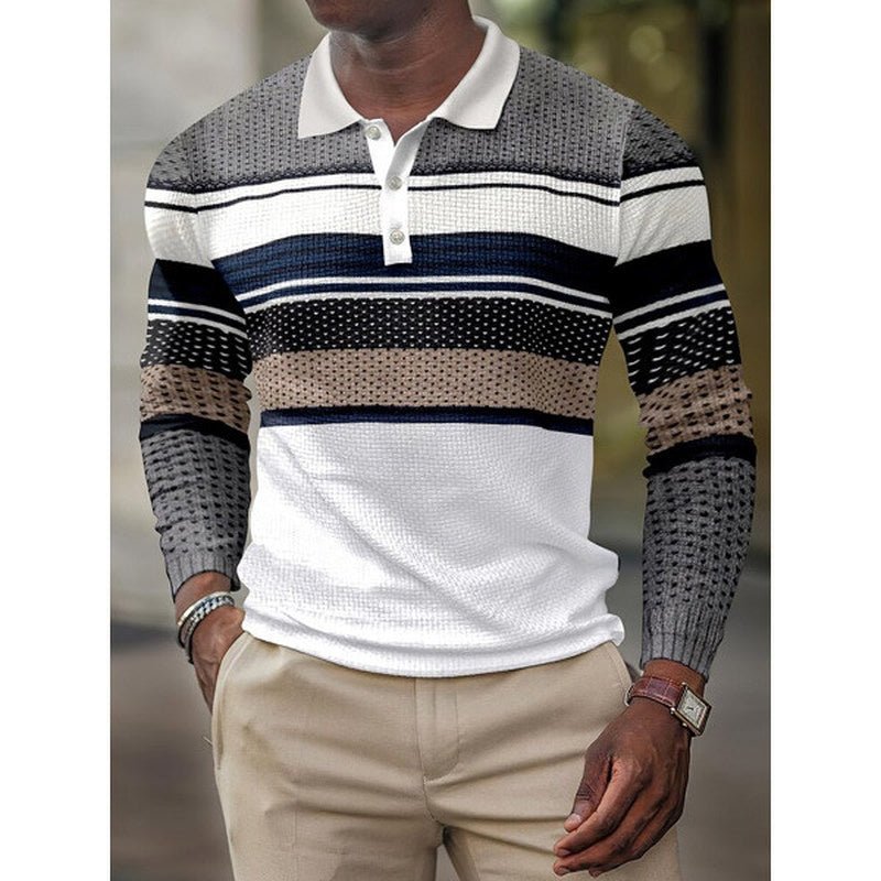 3D Digital Pattern Lapel POLO Long Sleeve Men's - AmiraMart