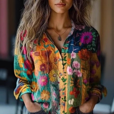 3D Printed Linen Top for Women - Elegant & Breathable Blouse - AmiraMart