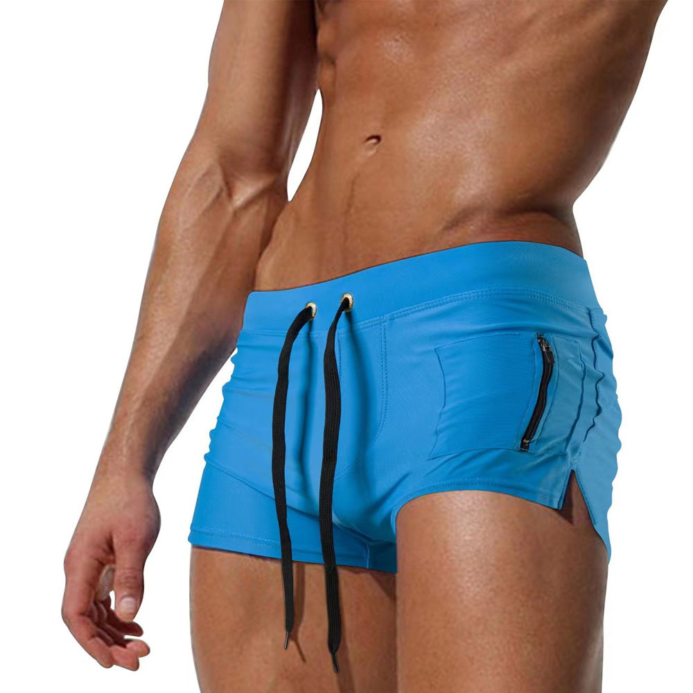 Men's Polyester High Waist Tight Lace-up Swimming Trunks - AmiraMart