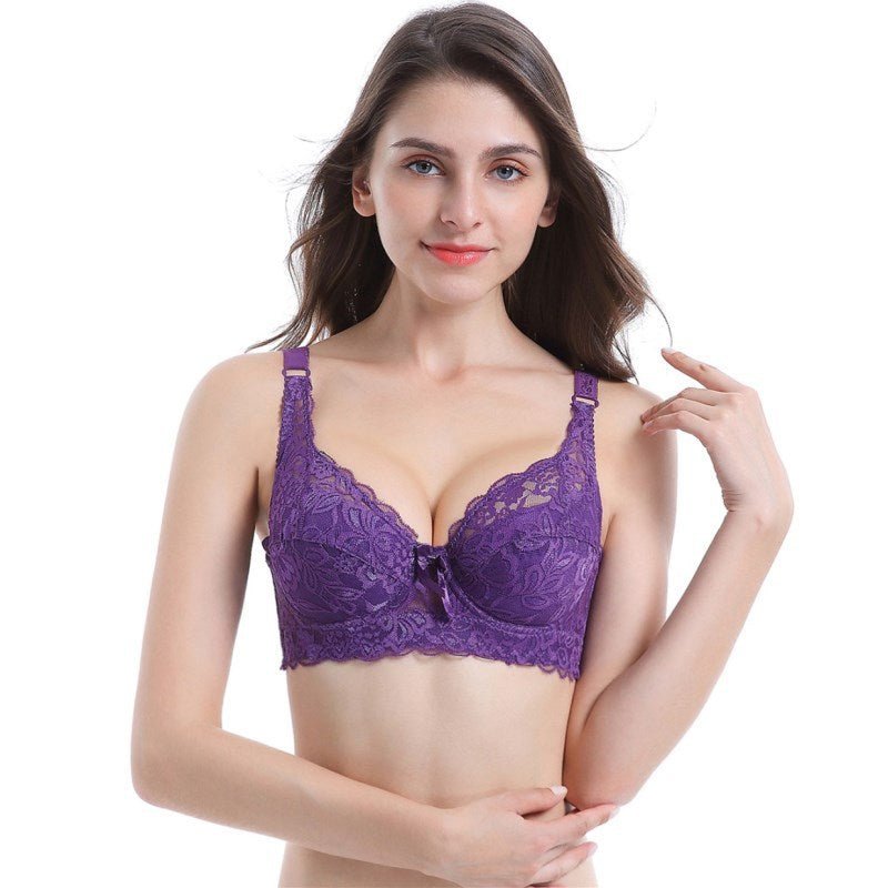 Plus Size Cotton Cup Adjustable Lace Sexy Bra - AmiraMart