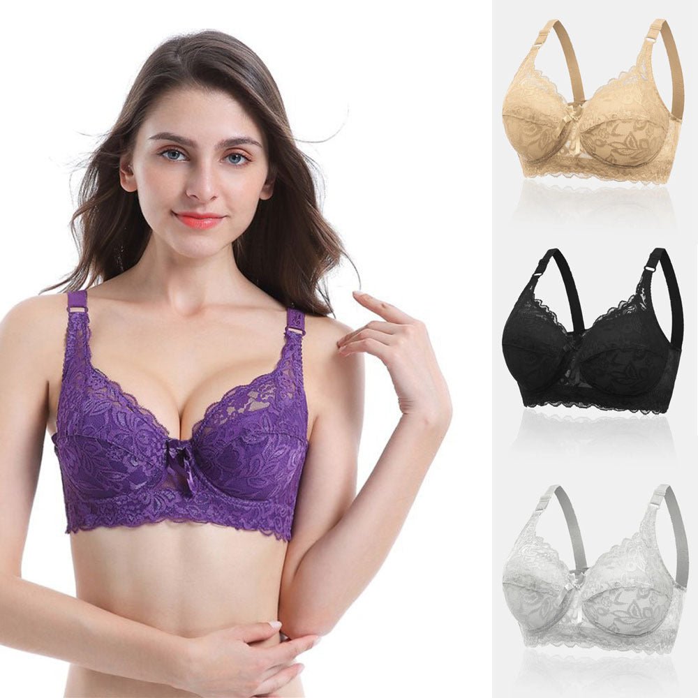 Plus Size Cotton Cup Adjustable Lace Sexy Bra - AmiraMart