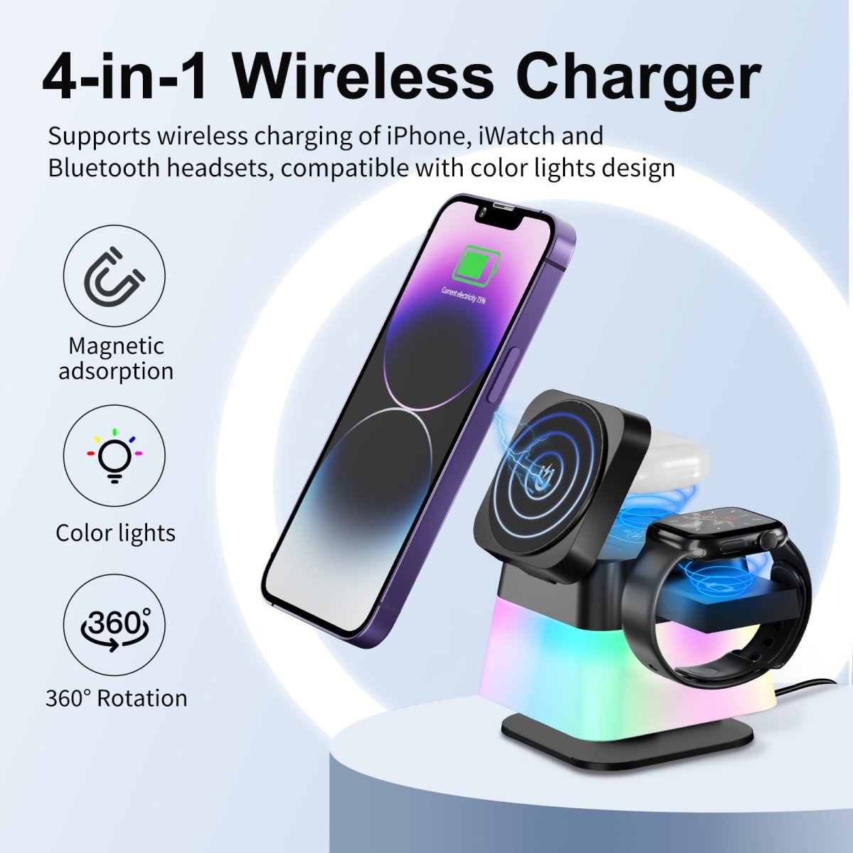 4 In 1 Rotatable Colorful Lighting Wireless Charger Stand - AmiraMart
