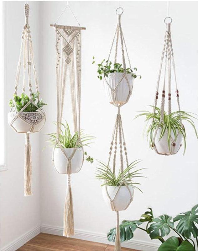 4 Pack - Macrame Hanging Baskets - AmiraMart