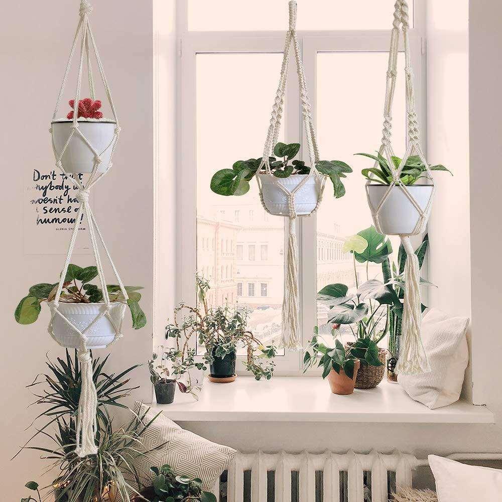 4 Pack - Macrame Hanging Baskets - AmiraMart
