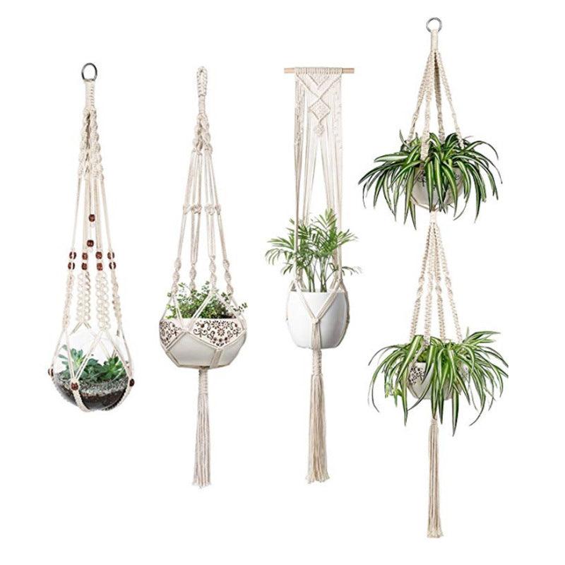 4 Pack - Macrame Hanging Baskets - AmiraMart