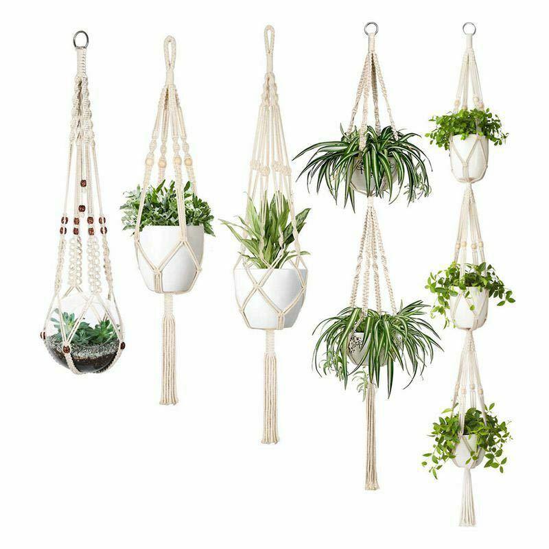 4 Pack - Macrame Hanging Baskets - AmiraMart