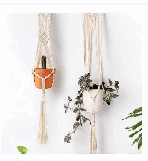 4 Pack - Macrame Plant Hangers & Shelf - AmiraMart