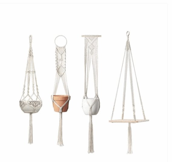 4 Pack - Macrame Plant Hangers & Shelf - AmiraMart
