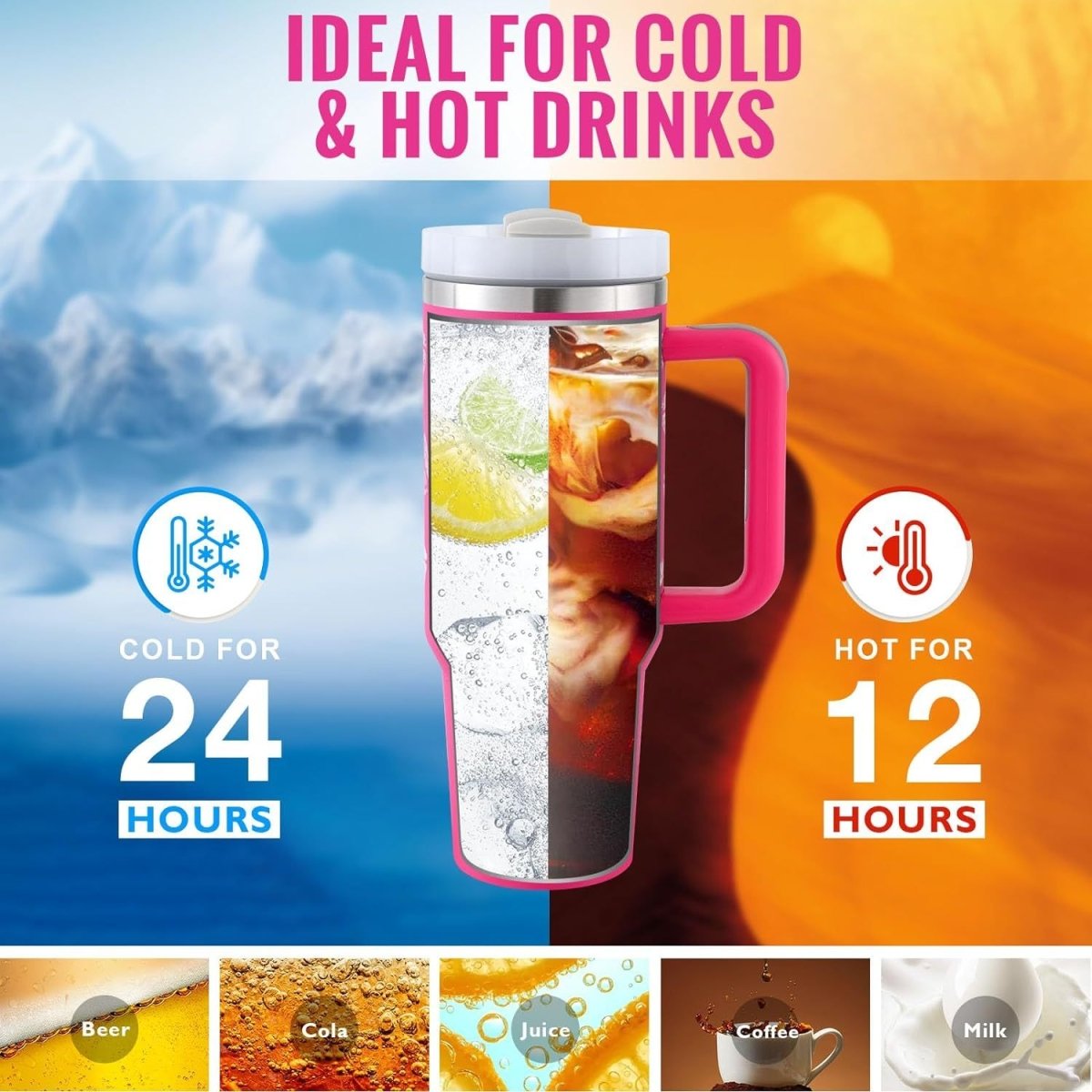 40 Oz Tumbler With Handle Straw Insulated - AmiraMart