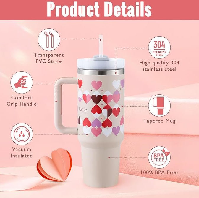 40 Oz Tumbler With Handle Straw Insulated - AmiraMart