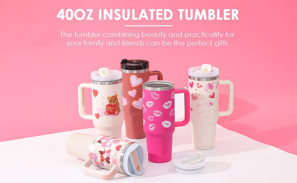 40 Oz Tumbler With Handle Straw Insulated - AmiraMart
