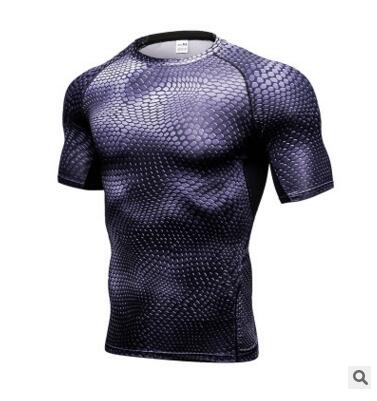 Black and gray patterned compression shirt on a white background